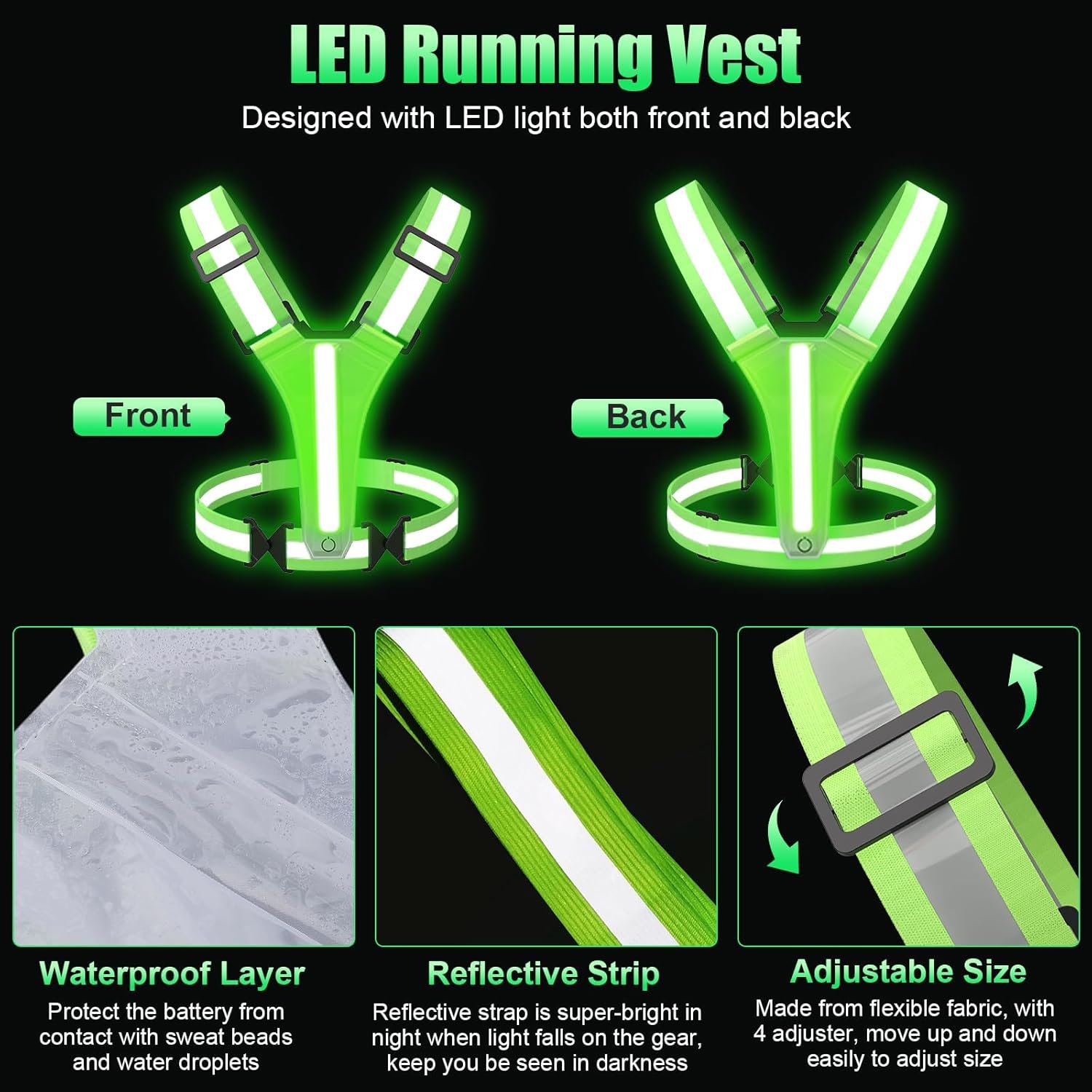 LED Reflective Vest Running Gear, 5 Colors Lights Up Running Vest for Night Walking Cycling Jogging, Adjustable Size for Men Women, Rechargeable and High Visible - Image 8