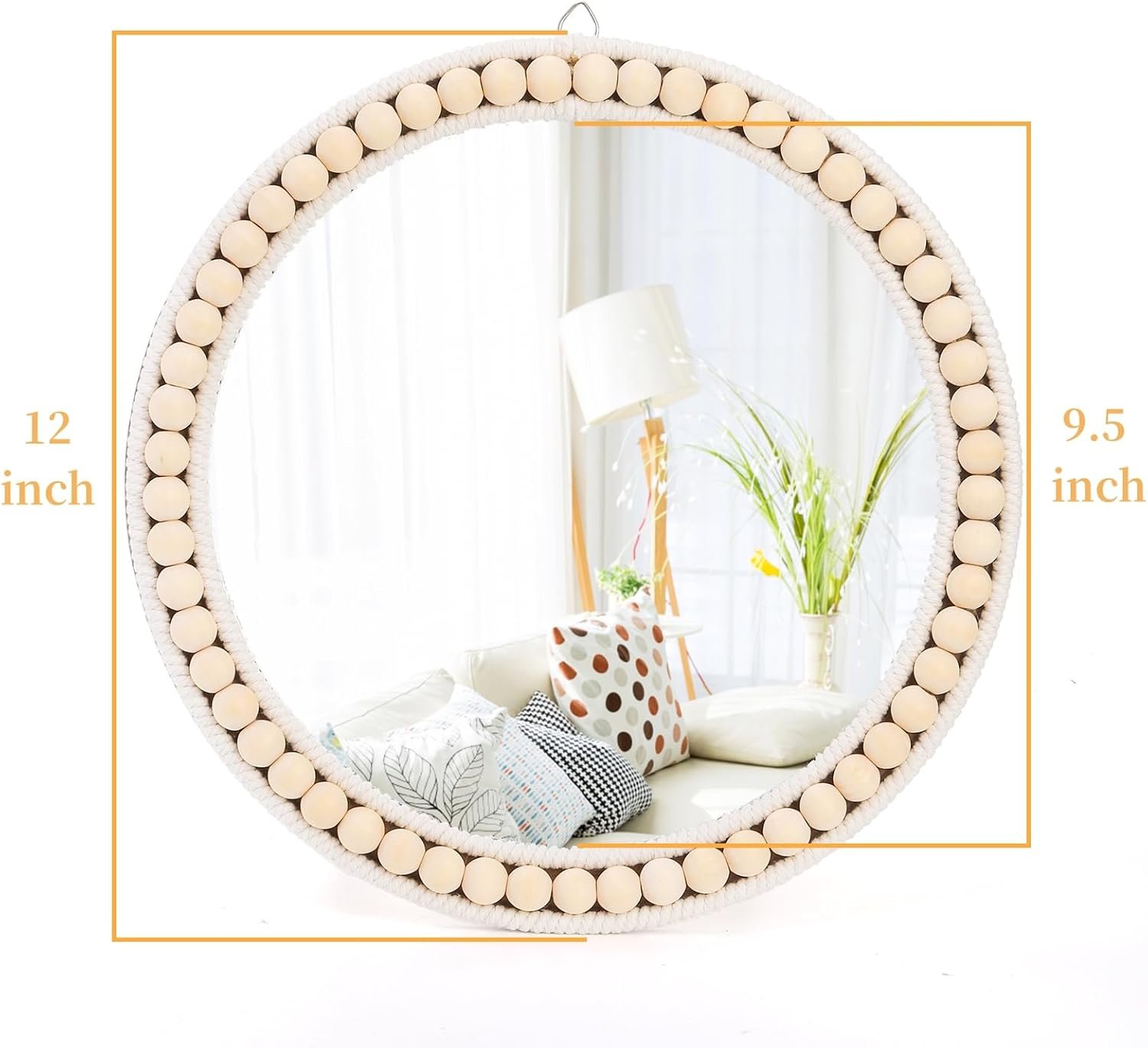 Eorbow Boho Wall Mounted Mirror, 12 Inch Round Wooden Bead Hanging Mirrors, Rustic Decorative Vanity Mirror, Farmhouse Circle Decor Mirrors for Living Room, Bedroom, Bathroom, Nursery - Image 3