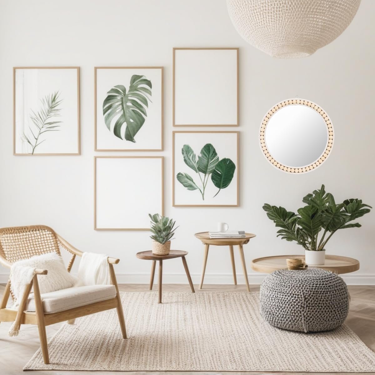 Eorbow Boho Wall Mounted Mirror, 12 Inch Round Wooden Bead Hanging Mirrors, Rustic Decorative Vanity Mirror, Farmhouse Circle Decor Mirrors for Living Room, Bedroom, Bathroom, Nursery - Image 6
