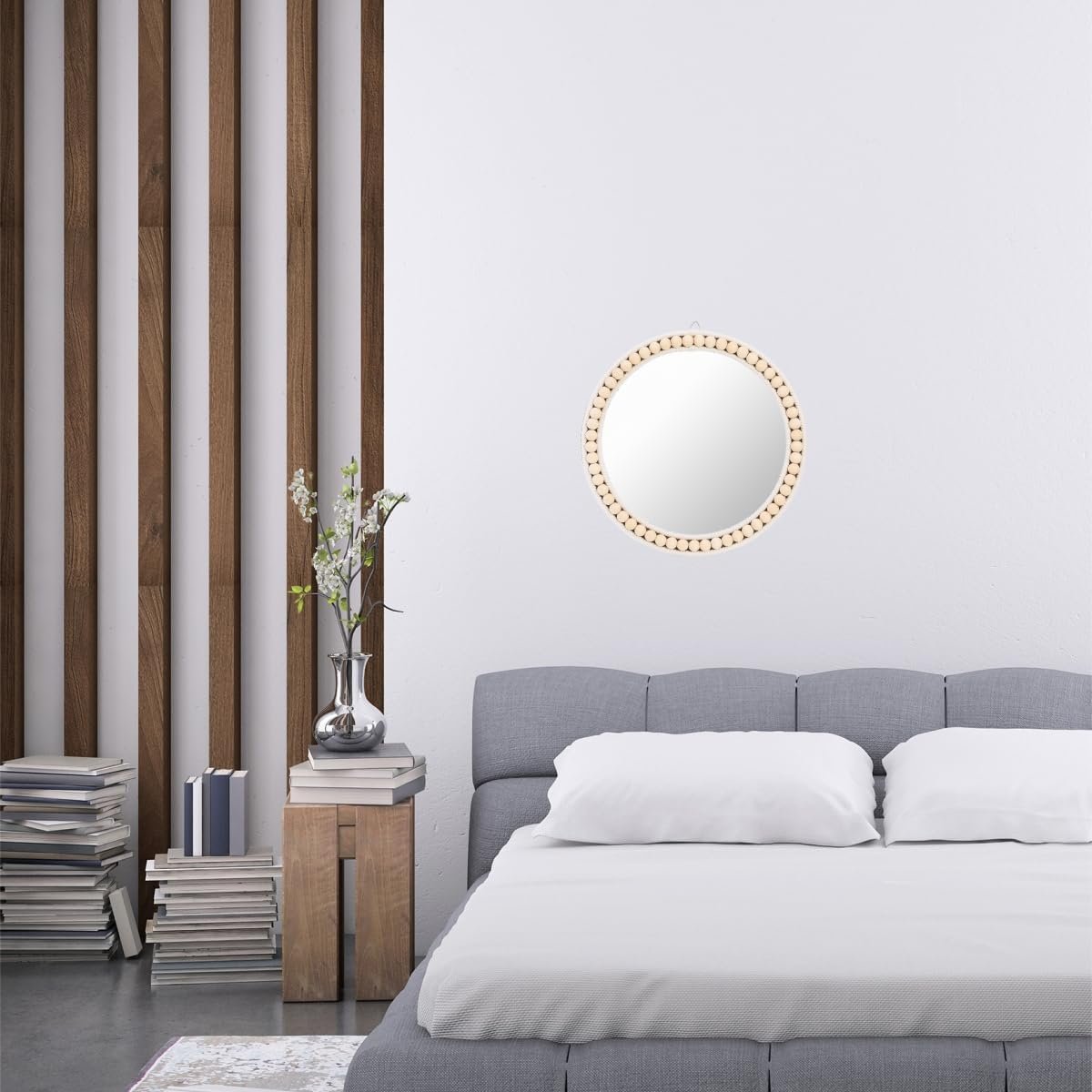 Eorbow Boho Wall Mounted Mirror, 12 Inch Round Wooden Bead Hanging Mirrors, Rustic Decorative Vanity Mirror, Farmhouse Circle Decor Mirrors for Living Room, Bedroom, Bathroom, Nursery - Image 7