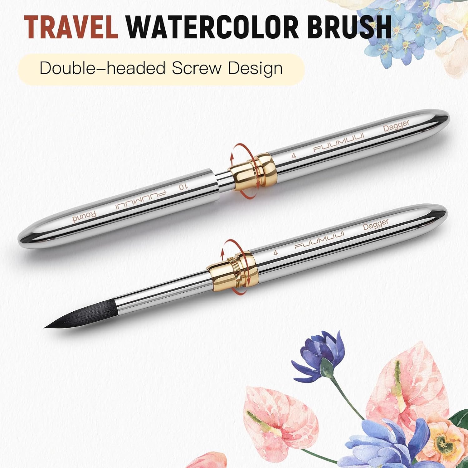 Fuumuui 3pcs Dual-Tip Travel Watercolor Brushes with 6 Versatile Tip Styles, Premium Synthetic Squirrel Hair Travel Paint Brush Set for Plein Air Painting - Watercolor Acrylic Gouache Ink - Image 3