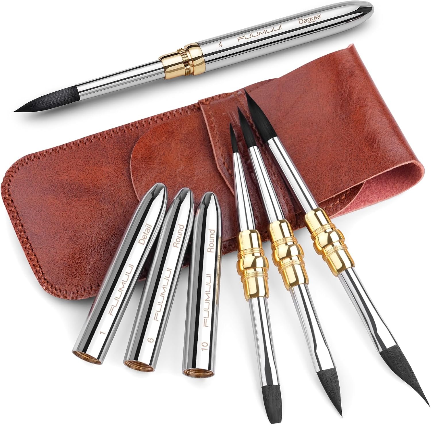 Fuumuui 3pcs Dual-Tip Travel Watercolor Brushes with 6 Versatile Tip Styles, Premium Synthetic Squirrel Hair Travel Paint Brush Set for Plein Air Painting - Watercolor Acrylic Gouache Ink - Image 8