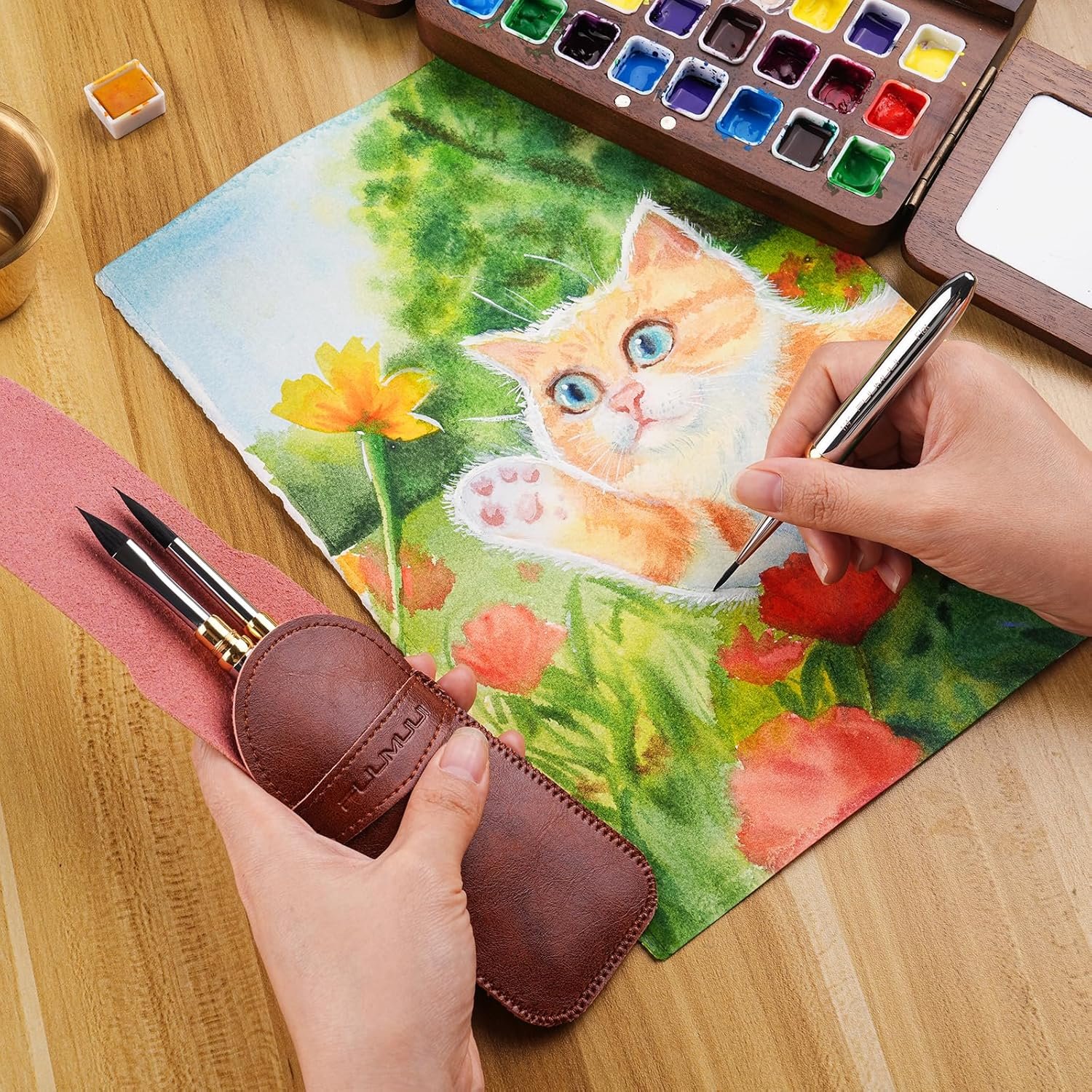 Fuumuui 3pcs Dual-Tip Travel Watercolor Brushes with 6 Versatile Tip Styles, Premium Synthetic Squirrel Hair Travel Paint Brush Set for Plein Air Painting - Watercolor Acrylic Gouache Ink - Image 9