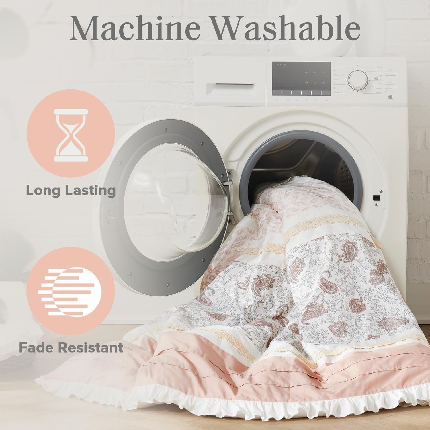 Madison Park Dawn 100% Cotton Shabby Chic Comforter Set-Modern Cottage Design All Season Down Alternative Bedding, Matching Shams, Bedskirt, Decorative Pillows, Queen(90"x90"), Blush 9 Piece - Image 7