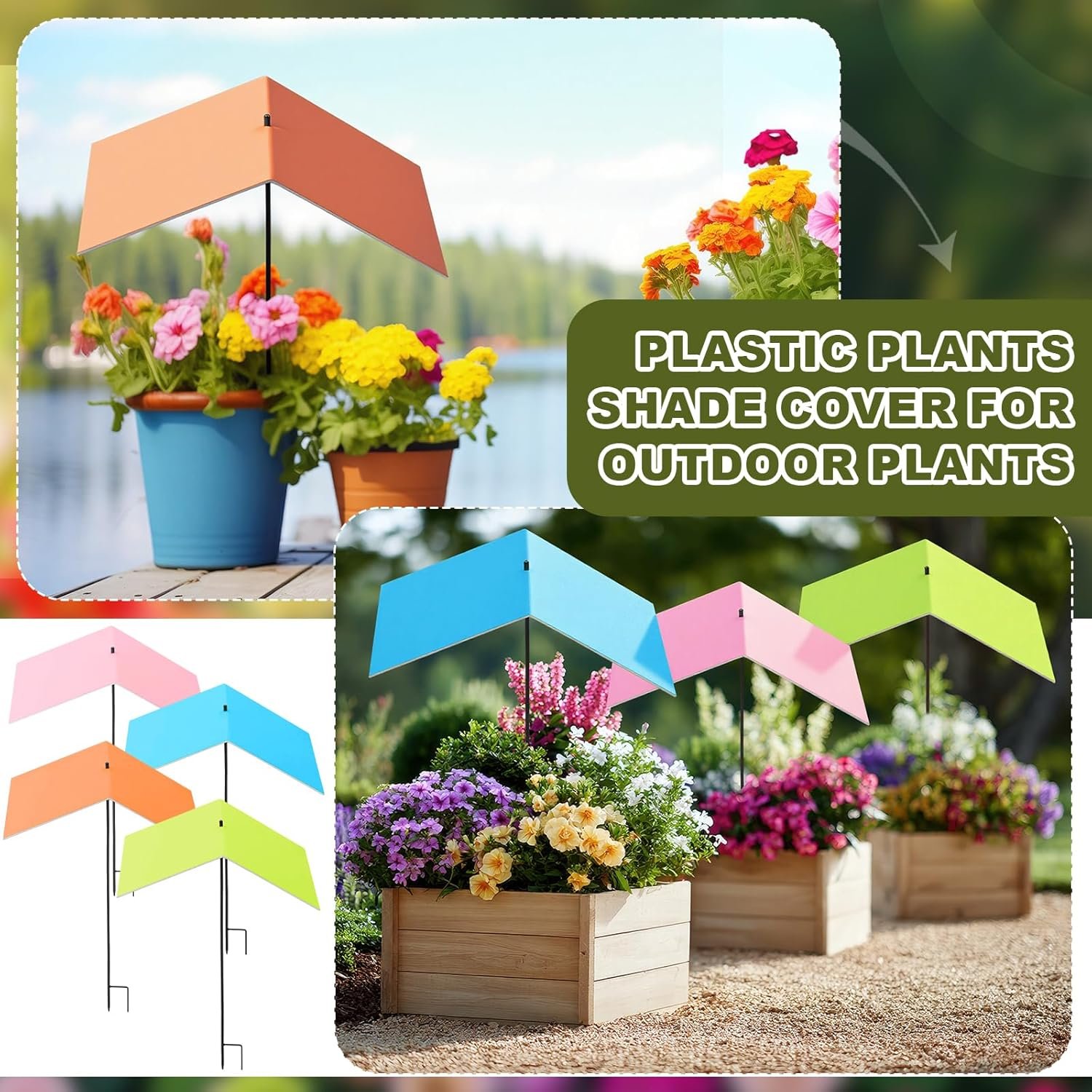 Novabright 4 Pack Plant Shade Umbrellas for Outdoor Plants, 16" x 24" Colorful Sun Shade Cover with Stakes for Potted Plants, Garden Beds & Flowers, UV Protection Umbrella for Plant - Image 7