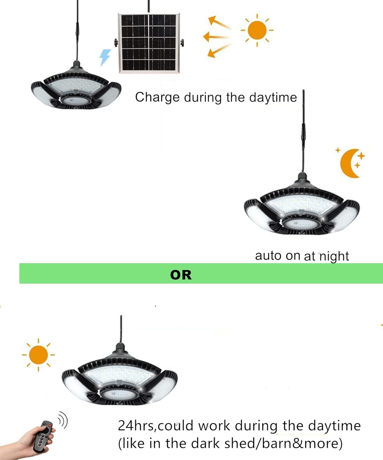 HULPPRE Solar Shed Light,Indoor&Outdoor with Remote,Daytime or Night | 136leds,Bright,IP65 Waterproof, For Barn,Chicken Coop,Workshop,Patio,Garden,Yard,Gazebo - Image 7