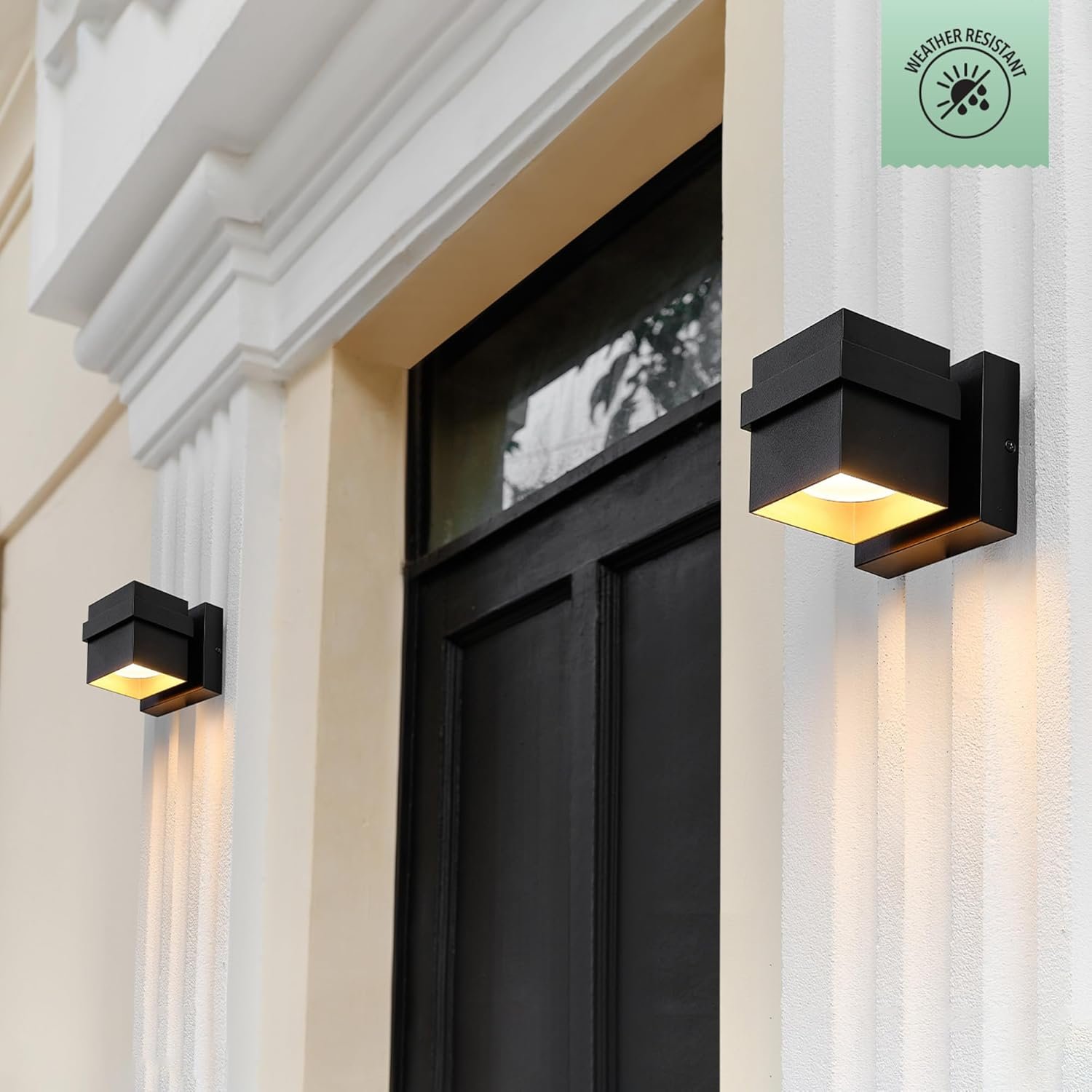 Globe Electric 60000022 11.5W LED Integrated Outdoor Wall Sconce, Matte Black, Gold Accent, 400 Lumens, 3000 Kelvins, 90 CRI, Front or Back Porch Decor, Modern Minimalist Exterior Lighting - Image 3