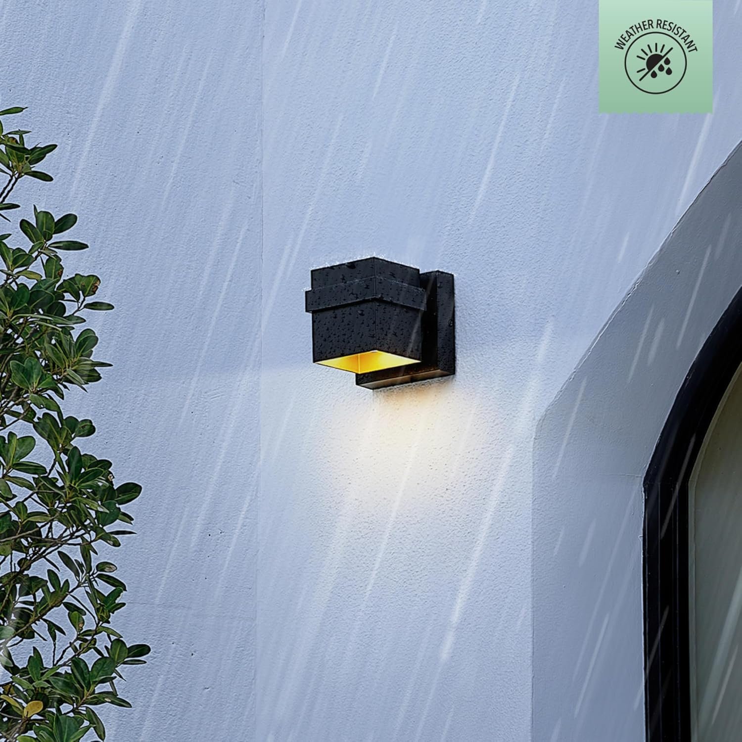 Globe Electric 60000022 11.5W LED Integrated Outdoor Wall Sconce, Matte Black, Gold Accent, 400 Lumens, 3000 Kelvins, 90 CRI, Front or Back Porch Decor, Modern Minimalist Exterior Lighting - Image 4