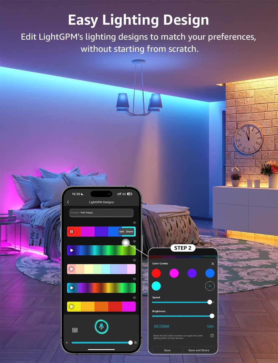 Lepro SE1 AI Smart LED Strip Lights - 65.6ft RGB Color Changing Light Strips with APP Control, AI Generated Lighting, Music Sync, 2.4GHz Wi-Fi & Bluetooth LED Lights for Home Decor (No Remote) - Image 8