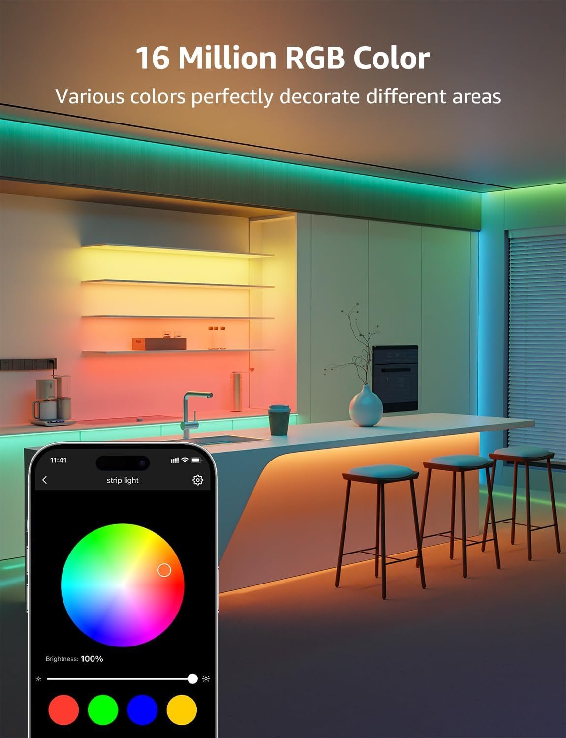 Lepro SE1 AI Smart LED Strip Lights - 65.6ft RGB Color Changing Light Strips with APP Control, AI Generated Lighting, Music Sync, 2.4GHz Wi-Fi & Bluetooth LED Lights for Home Decor (No Remote) - Image 9