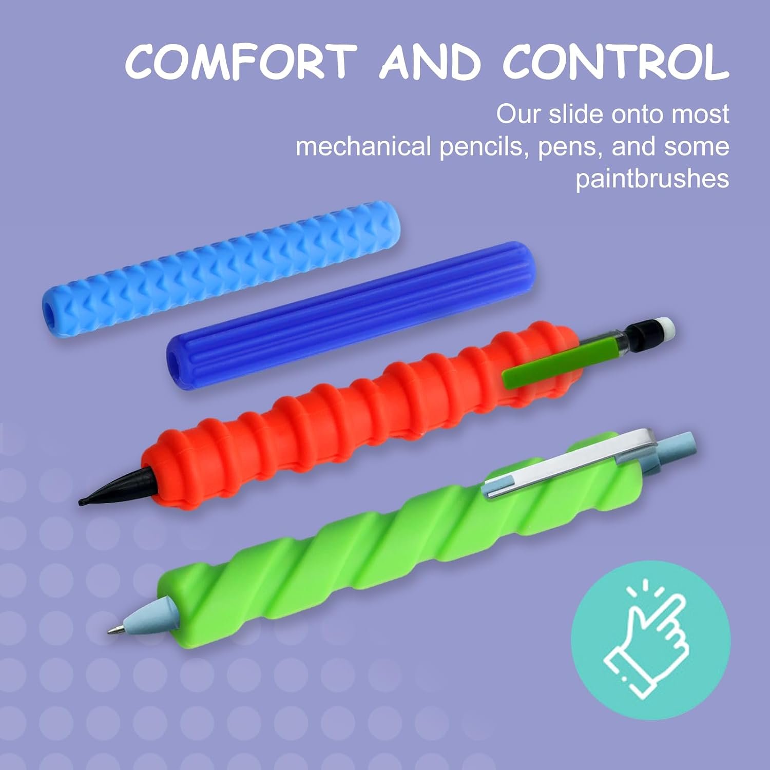 Pencil Grips, 4-Pack Textured Silicone Sleeves for Mechanical Pencils, Sensory Fidget ADHD Tool for Kids and Adults, Quiet Fidget Tools for Classroom Focus, Anxiety Relief (Colorful) - Image 3