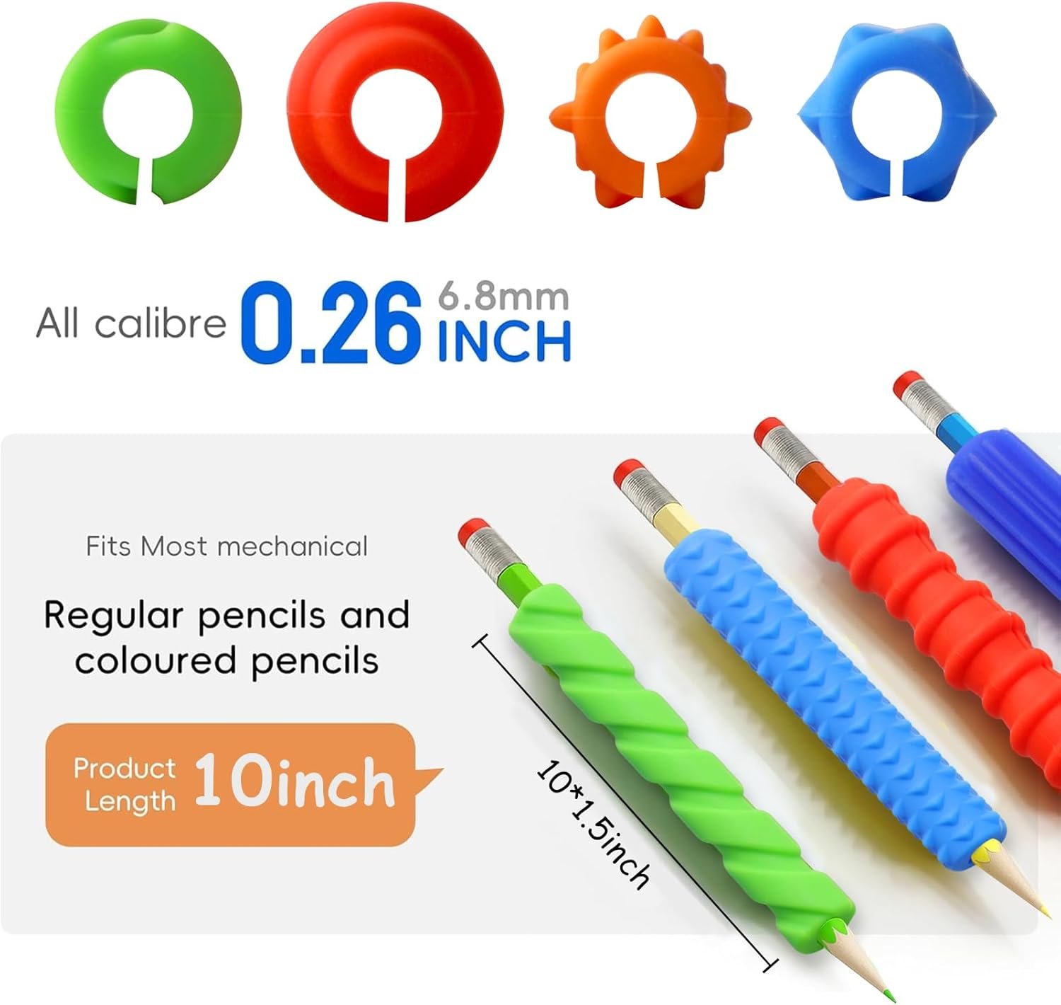 Pencil Grips, 4-Pack Textured Silicone Sleeves for Mechanical Pencils, Sensory Fidget ADHD Tool for Kids and Adults, Quiet Fidget Tools for Classroom Focus, Anxiety Relief (Colorful) - Image 5