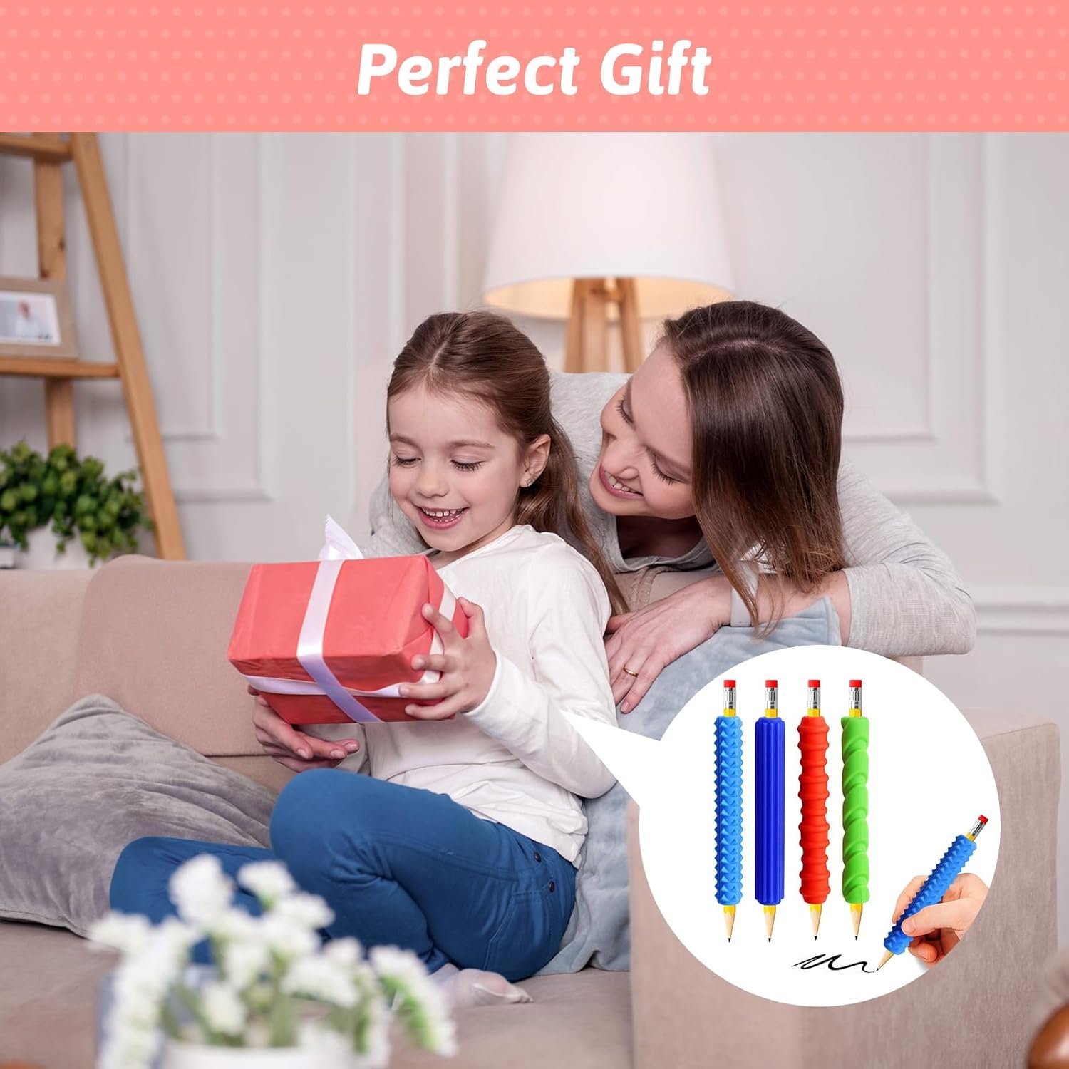 Pencil Grips, 4-Pack Textured Silicone Sleeves for Mechanical Pencils, Sensory Fidget ADHD Tool for Kids and Adults, Quiet Fidget Tools for Classroom Focus, Anxiety Relief (Colorful) - Image 7