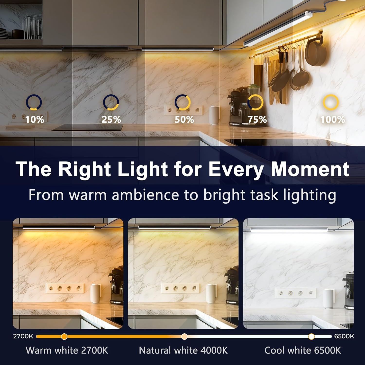 VST Smart Under Cabinet Lighting 6 Bars, App/Voice/Hand Wave Control, Black | UL Listed CRI 93+ Adjustable Strip Lights, Alexa & Google Home Compatible for Kitchen Cabinets & Closets - Image 3