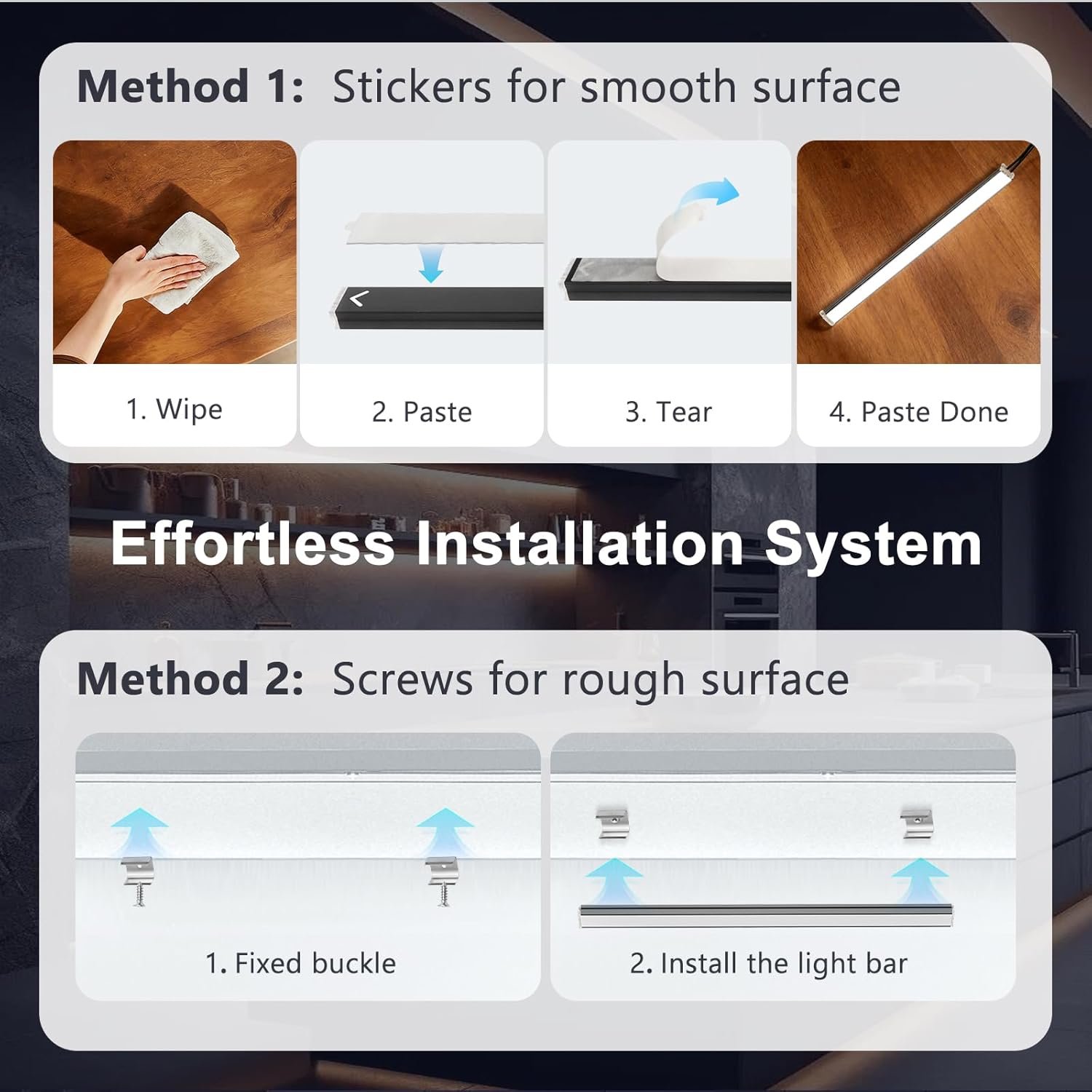 VST Smart Under Cabinet Lighting 6 Bars, App/Voice/Hand Wave Control, Black | UL Listed CRI 93+ Adjustable Strip Lights, Alexa & Google Home Compatible for Kitchen Cabinets & Closets - Image 6