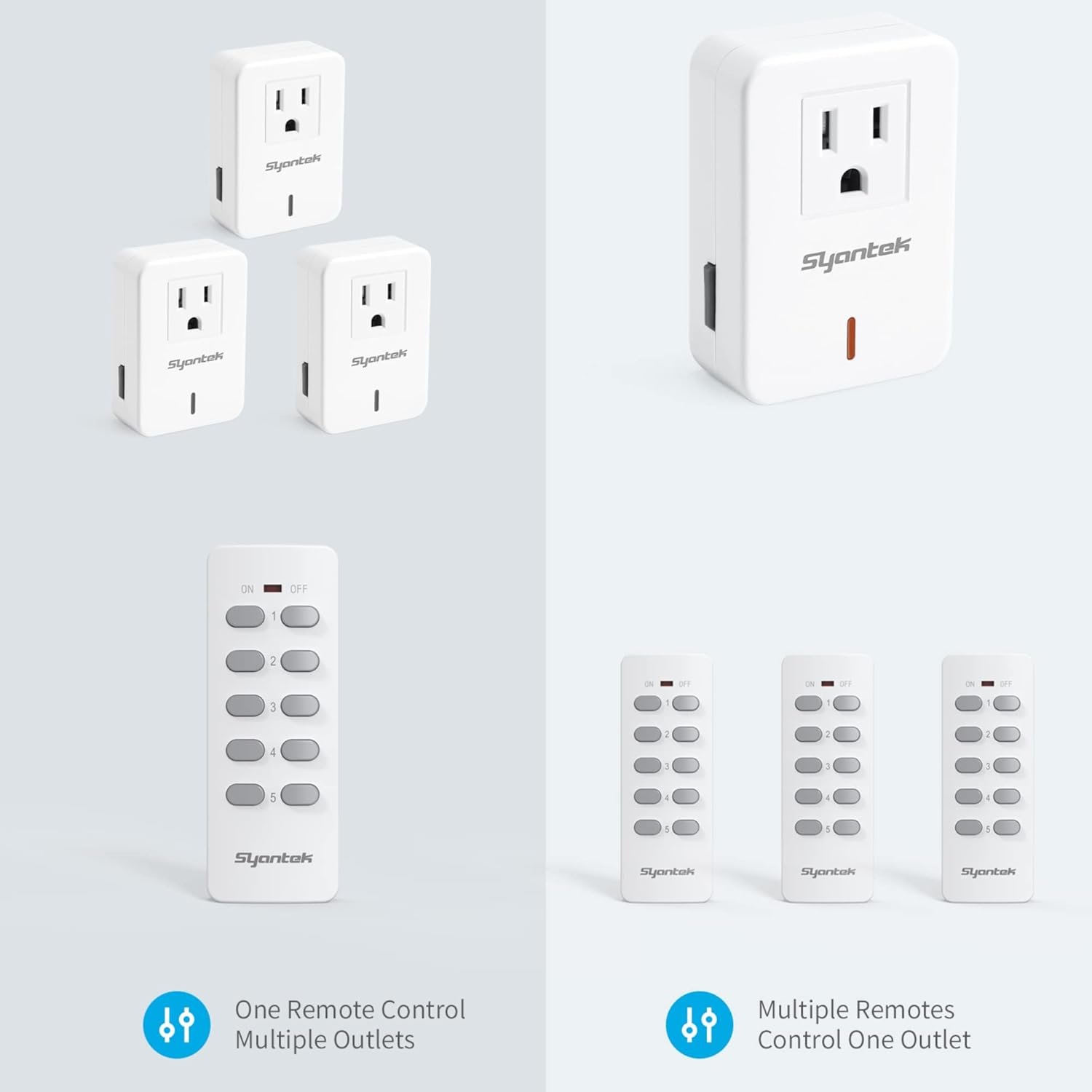 Syantek Remote Control Outlet Wireless Light Switch for Household Appliances, Expandable Remote Light Switch Kit, Up to 100 ft Range, FCC Certified, ETL Listed, White (3-1) - Image 5