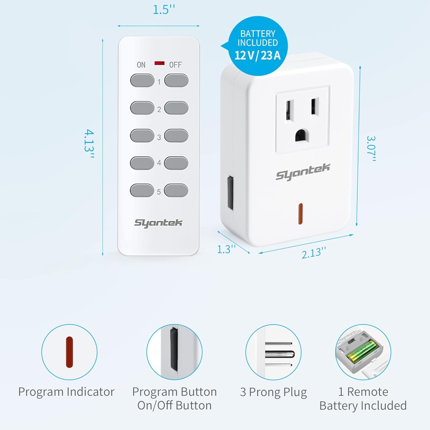 Syantek Remote Control Outlet Wireless Light Switch for Household Appliances, Expandable Remote Light Switch Kit, Up to 100 ft Range, FCC Certified, ETL Listed, White (3-1) - Image 7