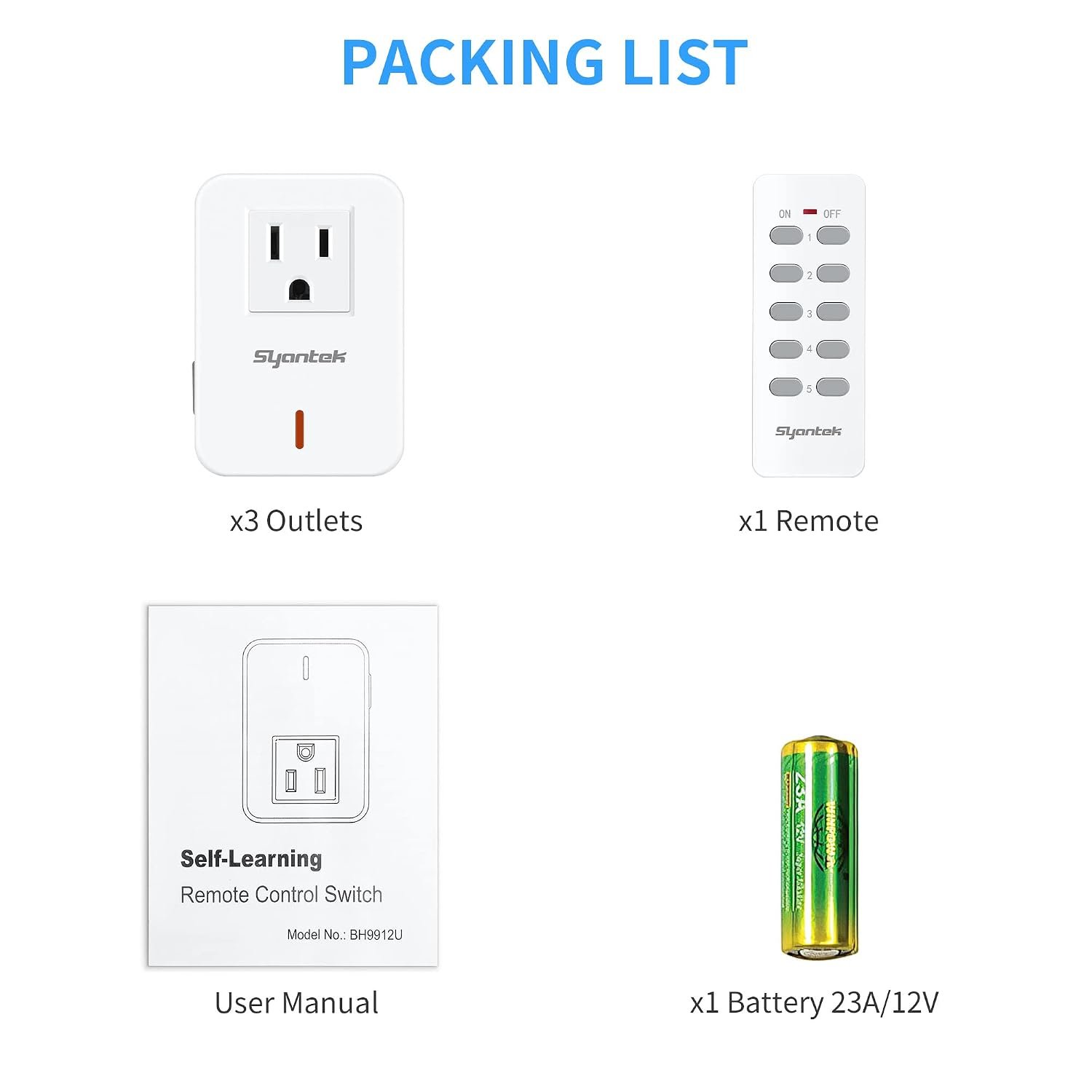 Syantek Remote Control Outlet Wireless Light Switch for Household Appliances, Expandable Remote Light Switch Kit, Up to 100 ft Range, FCC Certified, ETL Listed, White (3-1) - Image 9