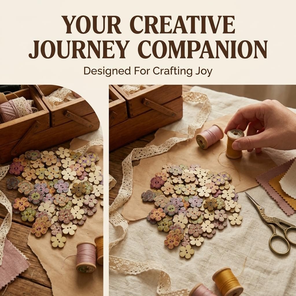 100 Pcs Wooden Flower Buttons for Crafts - 2-Hole Decorative Floral Buttons for DIY Sewing, Scrapbooking & Knitting, Random Assorted Patterns, 20mm Large Wooden Fasteners for Art Projects - Image 7