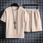 Summer Men’s Waffle Sets Casual T-Shirt And Shorts Set Male Sports Suit Solid Color Tracksuit Loose Suits