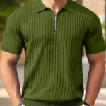 Men’s Casual Short Sleeve Knit Polo Shirt Half Zip Collar Ribbed Pullover Tops Solid Color Slim Fit Golf Business T-Shirt