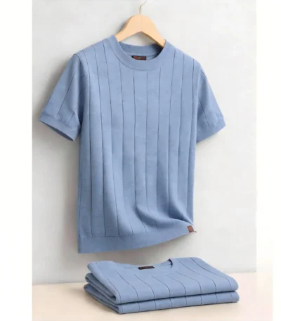 AIOPESON 100% Cotton Stripe T-Shirts for Men Solid Color O-Neck Soft Touch Comfortable Casual Summer Wear Top 1
