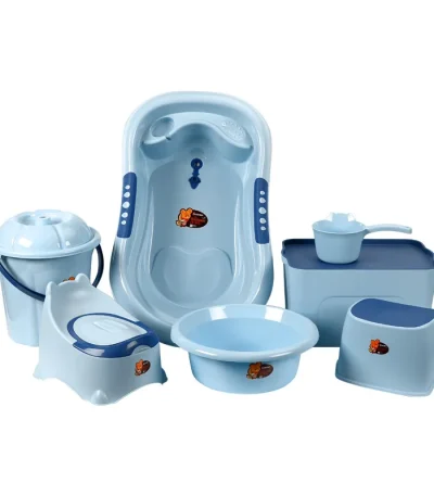 Baby Bath Tub Set 7-Piece with Stool Newborn Tub,Non-slip,Complete Bathing Set, Bath Basin, Durable Bathtub,Plastic Baby Bathtub 1