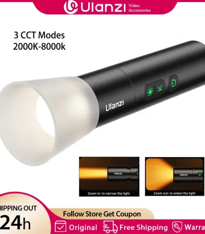 Ulanzi LM07 Videography Flashlight Zoomable Photography Light Bi-Color Dimmable Brightness Videolight 2000-8000K CCT for Outdoor