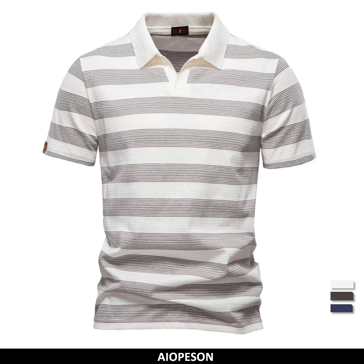 AIOPESON 2025 New Summer Striped V Neck Cotton Polo Shirts for Men Breathable Short Sleeve Casual Knit Shirts Comfort Fit AIOPESON 2025 New Summer Striped V Neck Cotton Polo Shirts for Men Breathable Short Sleeve Casual Knit Shirts Comfort Fit