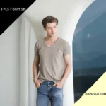 AIOPESON 3 PCS Sets 100% Cotton Men’s T-Shirts Fashion Design V-neck Casual Slim Fit Basic Solid Summer T Shirt For Men