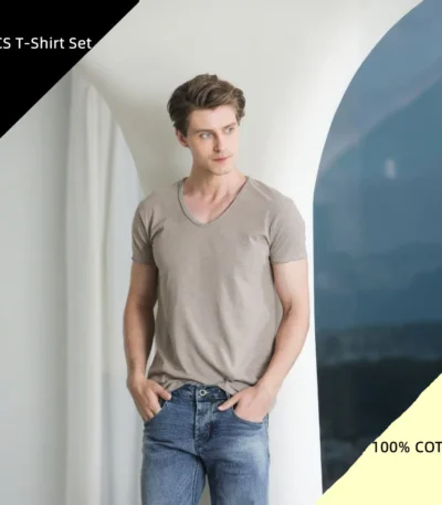 AIOPESON 3 PCS Sets 100% Cotton Men's T-Shirts Fashion Design V-neck Casual Slim Fit Basic Solid Summer T Shirt For Men 1
