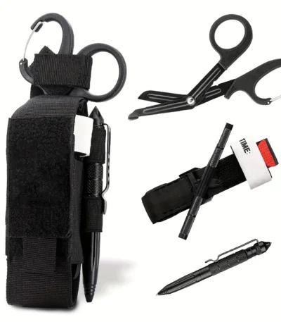 4Pcs Tourniquet Sets First Aid Kit Tourniquet Survival Set Outdoor Tourniquet, Molle Bag, Professional Scissors and EDC Pen 1