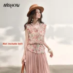 MISHOW Women’s Floral Print Blouse 2026 Summer French V Neck Ruffle Sleeveless Blouses Loose Slim Sweet Casual Top MXF28X2735