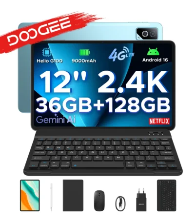 DOOGEE Tab G6 Pro 2 in 1 Tablet PC Android 16 Gemini AI 12" 2.4K 36GB RAM(8+28) 128GB ROM 9000mAh Battery Helio G100 Tablet Pad 1