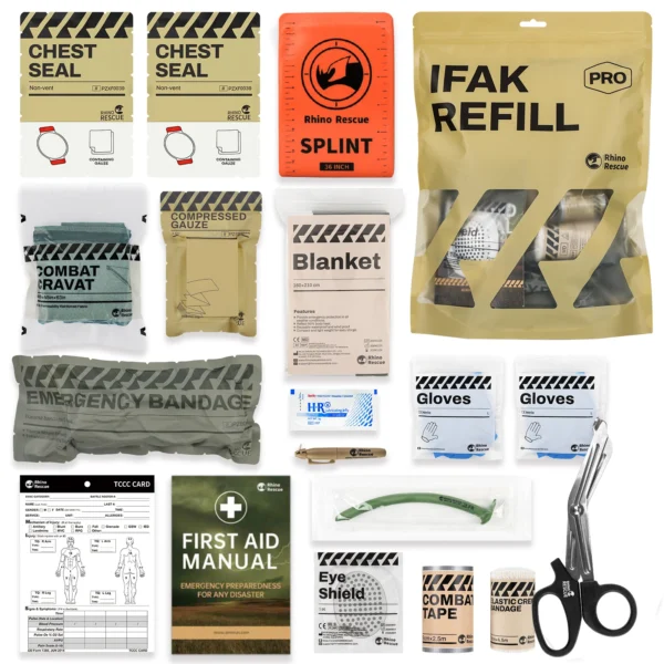RHINO RESCUE IFAK Refill Kit Emergency Supplies Home Vehicle Camping Hiking Outdoor Backpacking Survival Prep Care Essentials