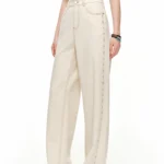 DUSHU 2024 Summer Women’s White Linen Blend Embroidered Straight Leg Jeans – Elegant Casual Trousers for Daily and Summer Wear