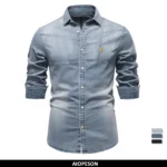 AIOPESON 2025 Men’s Quality Cotton Denim Slim Fit Long Sleeve Cowboy Style Shirt For Men Spring Casual Men’s Shirts