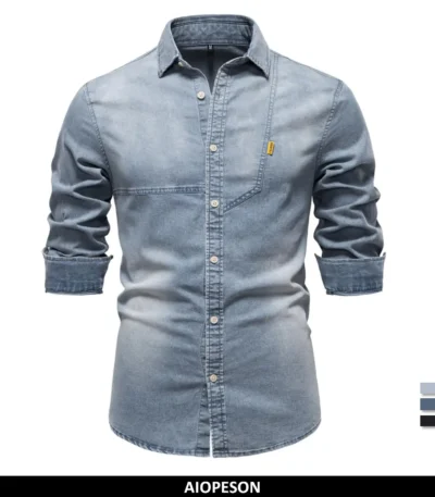 AIOPESON 2025 Men's Quality Cotton Denim Slim Fit Long Sleeve Cowboy Style Shirt For Men Spring Casual Men's Shirts 1