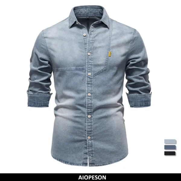 AIOPESON 2025 Men’s Quality Cotton Denim Slim Fit Long Sleeve Cowboy Style Shirt For Men Spring Casual Men’s Shirts