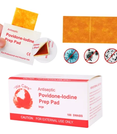 100Pcs Povidone Iodine Antiseptic Swabs Disposable Pre-Sterilized Cotton Pads for Wound Care First Aid Surgical Emergency Kits 1