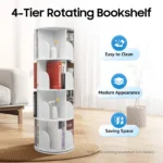 4 Tier Rotating Bookshelf 360° Spinning Display Rack with Wheels, 16-Cube Storage Shelf for Books Toys, White for Home Library