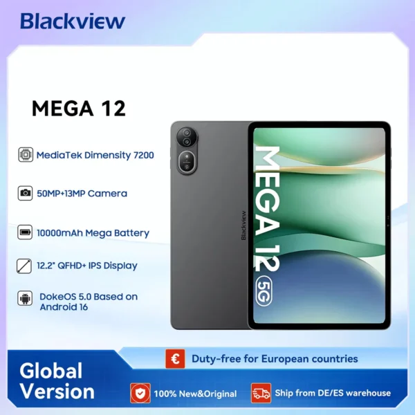 Blackview MEGA 12 Tablet 5G Dimensity 7200 CPU 12.2″ 2.4K 120Hz Display IP69K Waterproof 50MP 10000mAh Pad PC