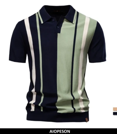 AIOPESON Brand Men's Striped Mesh Polo Shirt for High Quality Breathable Fabric Stylish Casual Male Polo Shirts ﻿ 1