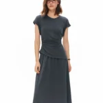 DUSHU Women’s 2026 Summer New Minimalist Urban Two-Piece Set Simple Premium Short Sleeves Top Long Skirt Outfit Multi-Size Sets