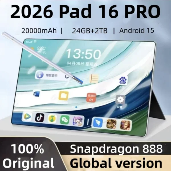 2026 Original 12inch Pad 16 PRO 5G Tablet PC 20000mAh Snapdragon 8Gen3 Android 15 24GB 2T 5G Dual SIM GPS WIFI Network Tablet