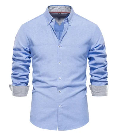 AIOPESON 2023 New Autumn Cotton Men's Oxford Shirt Long Sleeve Button Down Social Business Casual Shirts for Men 1