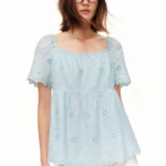 DUSHU Women Hollow Embroidery Sweet Blouse | 2026 New Arrival Summer Fresh Elegant Girly Romantic Puff Short Sleeve Cotton Top