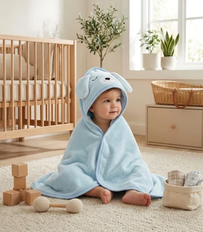 Baby Hooded Poncho Style Towel Thickened Cotton Bathrobe for Newborns 80x80cm Soft Quick Drying Hooded Wrap for Infant Bath 1