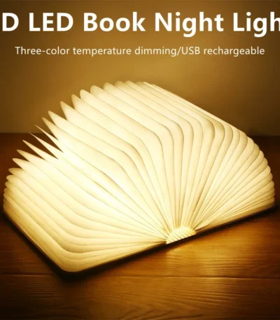 3D LED Book Light USB Rechargeable Night Light 3 Colors Foldable Table Lamp Creative LED Magnetic Lamp Portable Desk Lighting 1