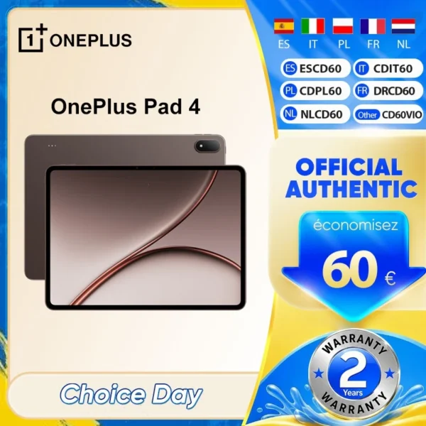 OnePlus Pad 4 Tablet Global Version Snapdragon 8 Elite Gen 5 13.2 Inch 3.4K 144Hz True Color Display 8 Speakers Wi-Fi 7 Android 16 13380mAh Battery